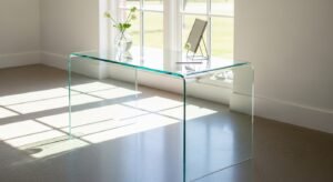 Glass vanity creating a light and airy look