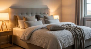 Soft textured bedroom with cozy bedding
