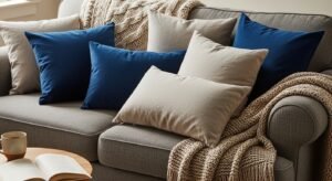 Textured cushions making a sofa look cozy and inviting