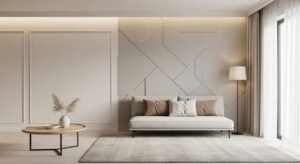 Textured statement wall adding depth to interior space