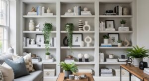 Open shelving modern living room design