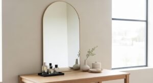 Vanity room with bold statement mirror