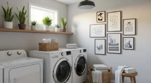 Decorated modern laundry room aesthetic