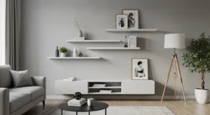 Floating shelves with decorative items