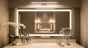 Luxury vanity with soft layered lighting setup