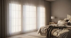 Floor-length curtains adding softness to a room