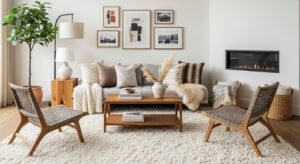 Layered textures cozy modern living room design