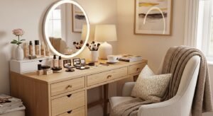 Makeup desk with chair for a comfortable setup