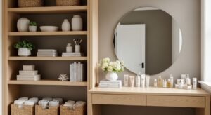 Vanity with open shelving for stylish storage