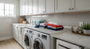 Countertop creating folding space in laundry room