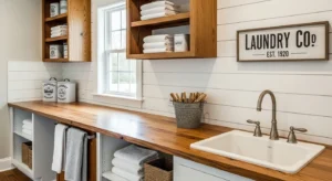 Butcher block laundry room counter