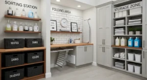 Zoned small laundry room for better organization