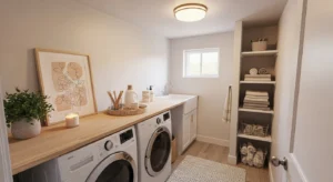 Decorated laundry room with warm and cozy touches