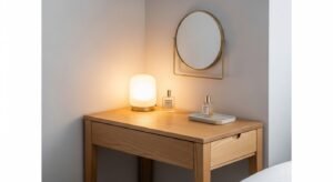 Corner vanity setup maximizing small space