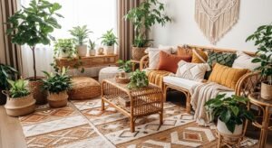 Boho living room with natural textures and relaxed style