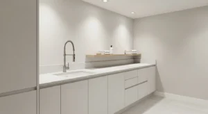 Compact sink in modern laundry room setup