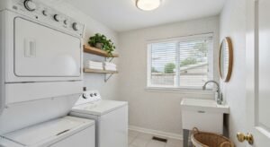 Laundry room with peel and stick wallpaper makeover
