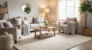 Area rug defining a living room space