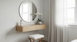 Floating vanity setup saving space in a small room