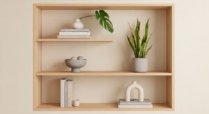 Calm styled shelves with minimal decor