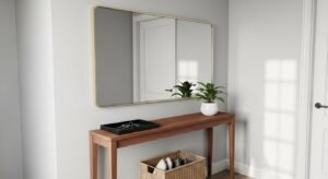 Slim console table setup for narrow mudroom space