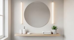 Wall-mounted mirror with shelf vanity for small spaces