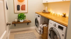 Decor adding warmth to laundry room