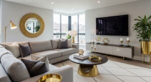 Metallic accents modern living room decor