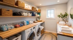 Laundry room with built-in folding station and countertop