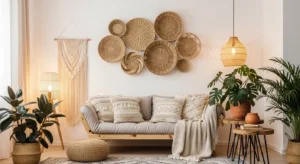 Woven basket wall hanging decor