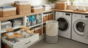 Utility room baskets organization