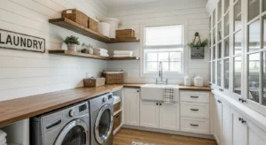 Shiplap wall farmhouse laundry room