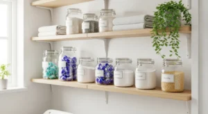 Glass jars used for organized laundry storage