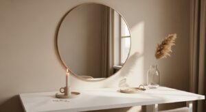 Soft neutral vanity setup with clean and calming decor