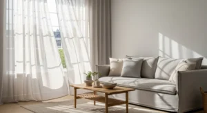 Soft curtains allowing natural light into room