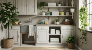 Greenery farmhouse laundry room