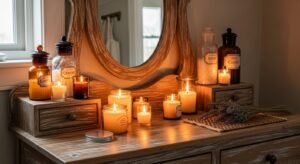 Rustic vanity with simple cozy decor