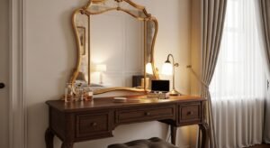 Dark wood vanity with rich tones and classic appeal