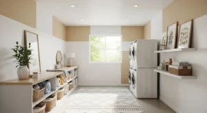 Light colored laundry room making space feel bigger