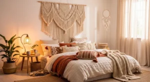 Bohemian tapestry wall decor in bedroom