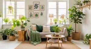 Indoor plants adding freshness to cozy home interior