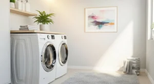 Minimal decor adding warmth to laundry room