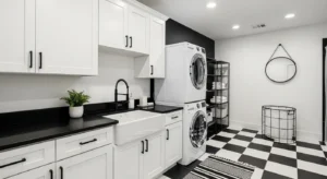 Black and white modern laundry room design