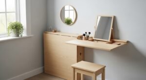 Foldable makeup desk ideal for small spaces
