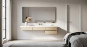 Floating vanity creating a clean modern look