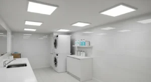 Bright lighting in modern laundry room