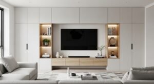 Built in storage modern living room ideas