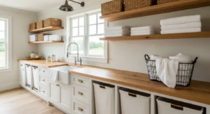 Laundry folding area farmhouse