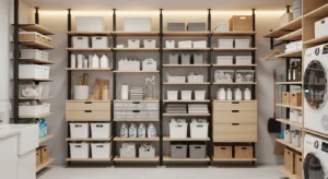 Vertical shelving utility room