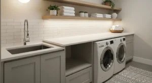 Laundry room countertop used for folding clothes